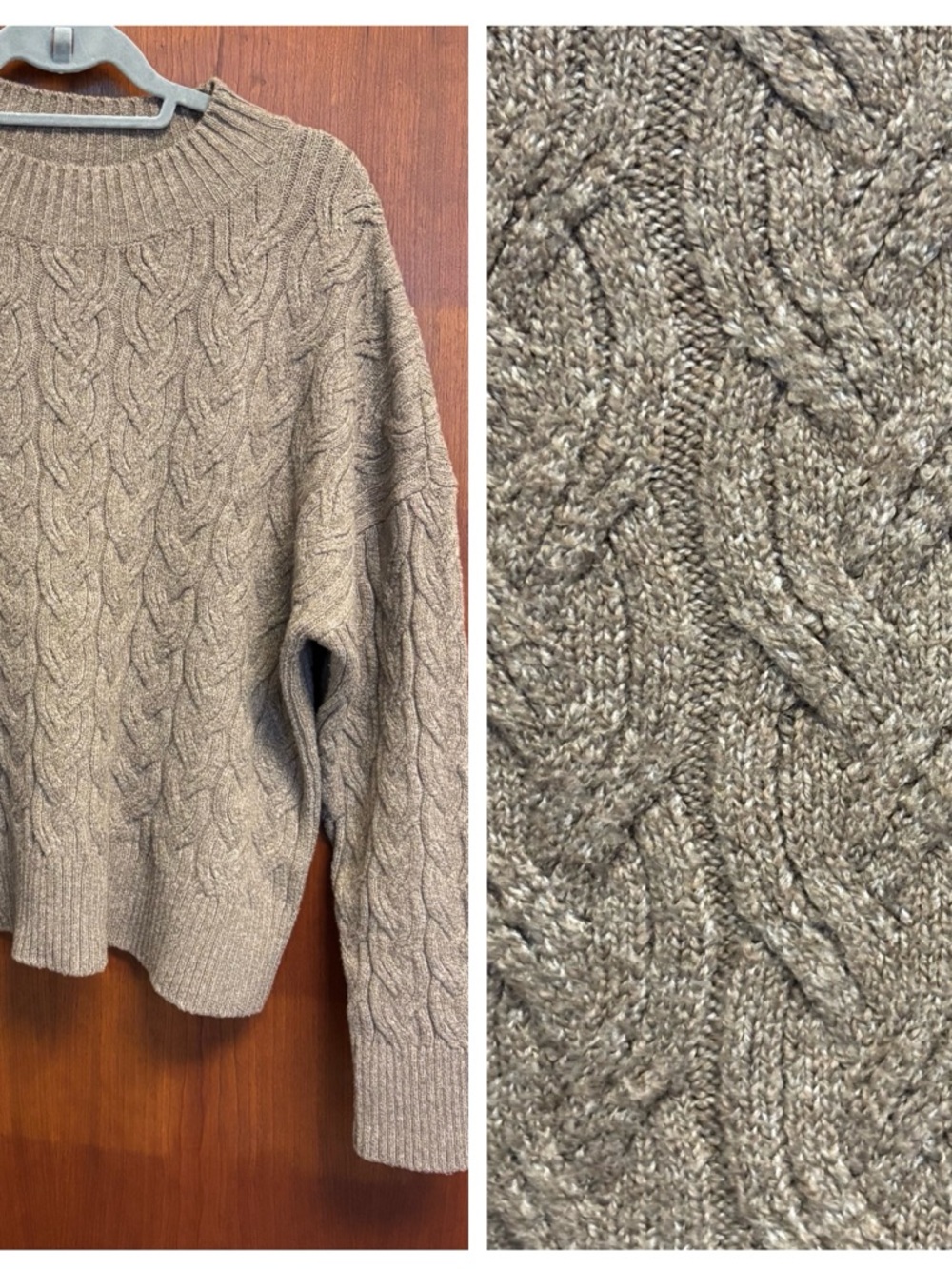 Haven Well Within Organic Cotton Blend Chunky Cable Knit Oatmeal Sweater size L